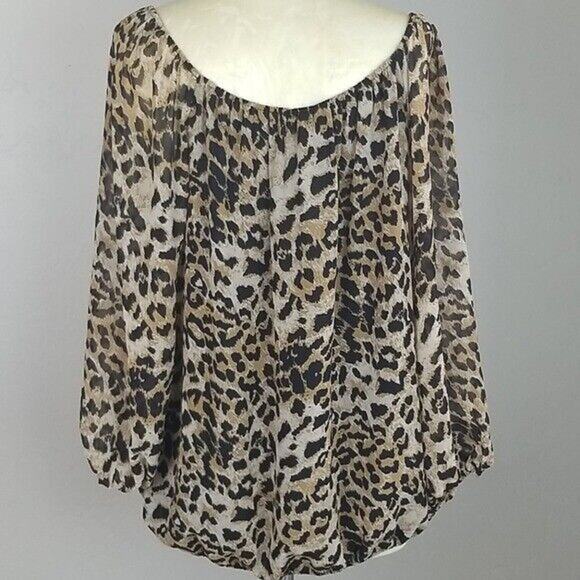 Vince Camuto Top Plus Size Top Animal Print Long Sleeve Blouse Womens 1X Brown - Picture 4 of 6